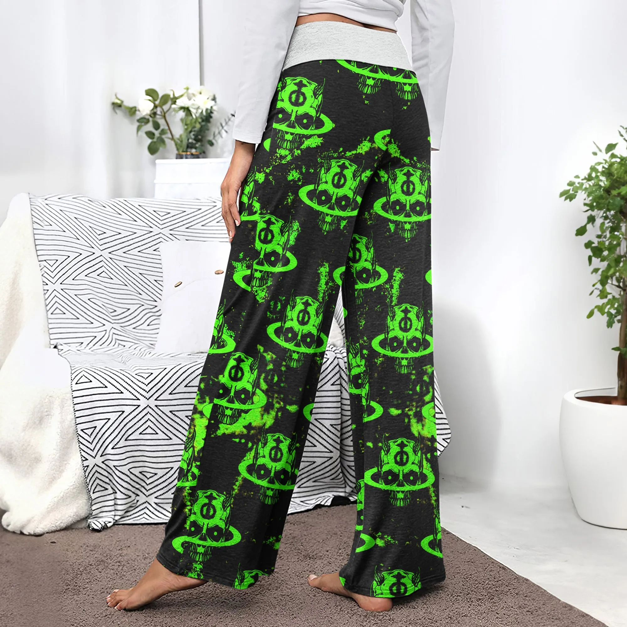 Dark Green Devil Art Women's High-waisted Wide Leg Pants