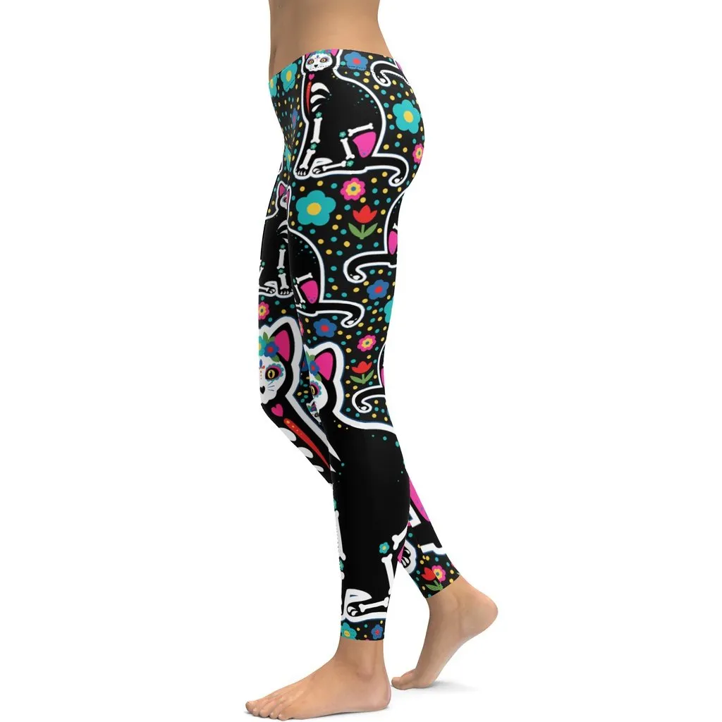 Day of the Dead Cat Print Leggings