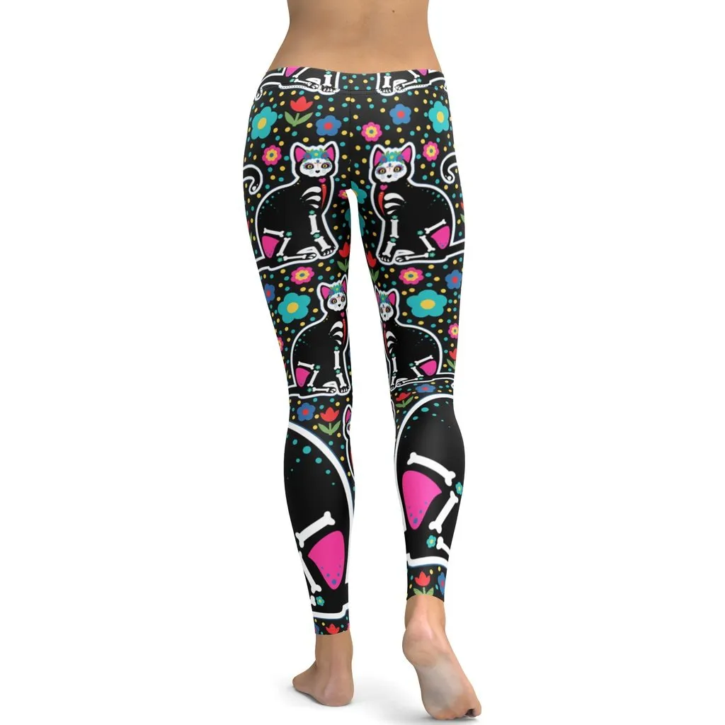 Day of the Dead Cat Print Leggings