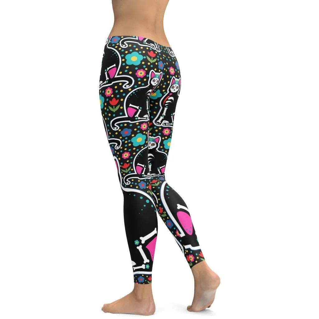 Day of the Dead Cat Print Leggings