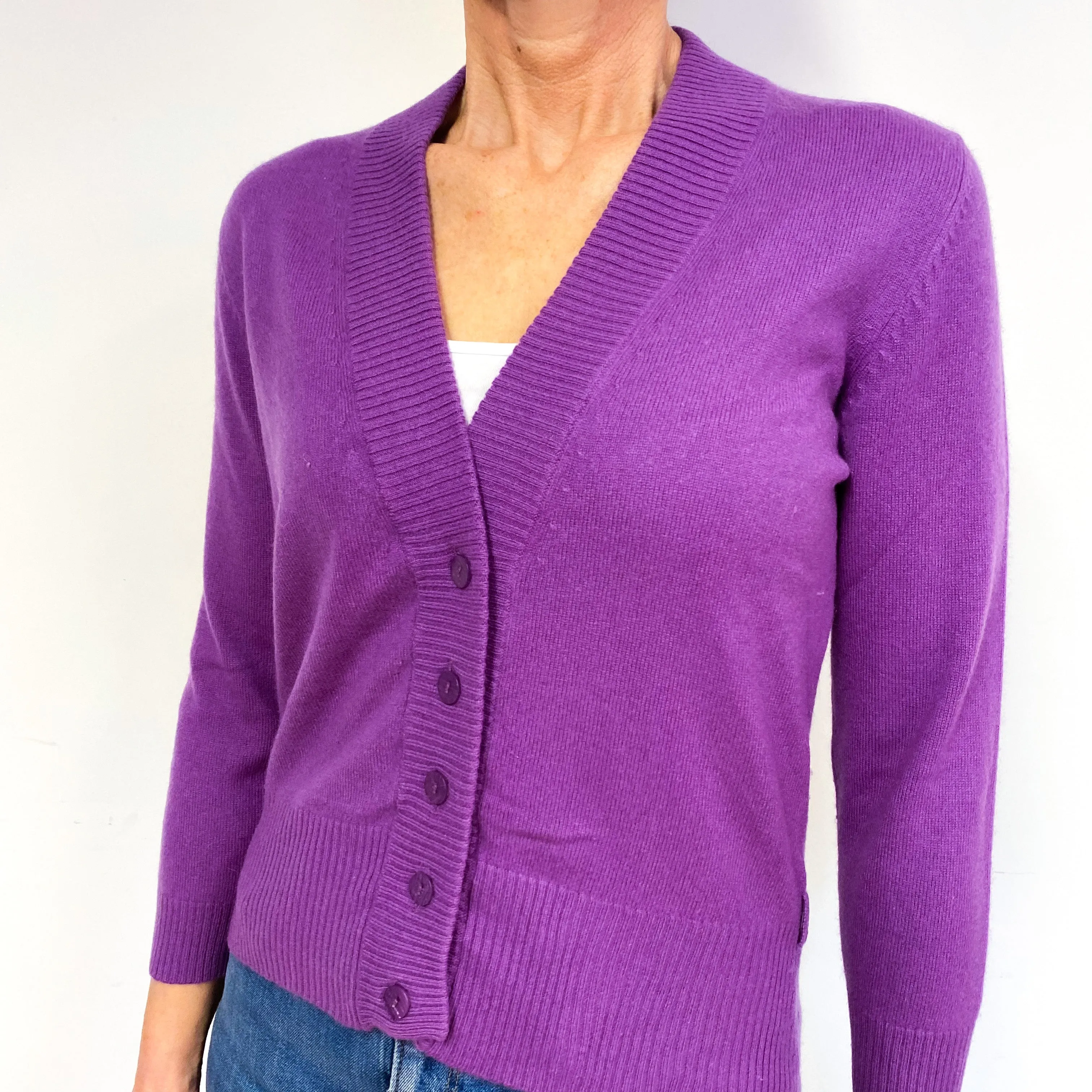 Deep Loganberry Purple Cashmere Cardigan Medium