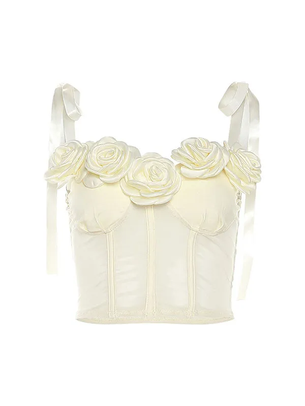 Design Flower Patchwork Adjustable Tie Corset Top