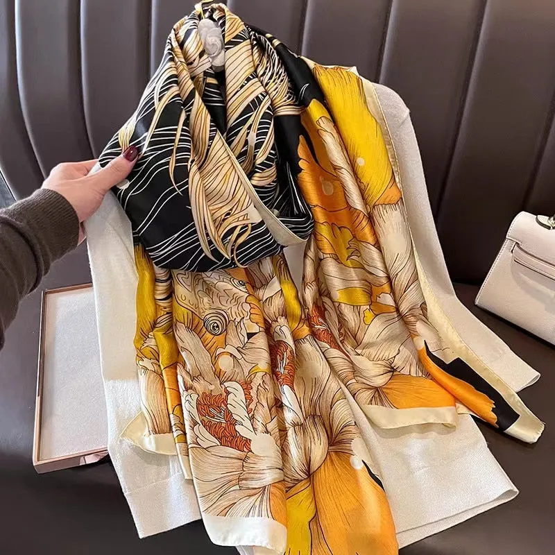 Designer Silk Scarf Female Foulard Bandana Long Shawls Wraps Winter Neck Scarves Pashmina Lady Hijab Luxury New