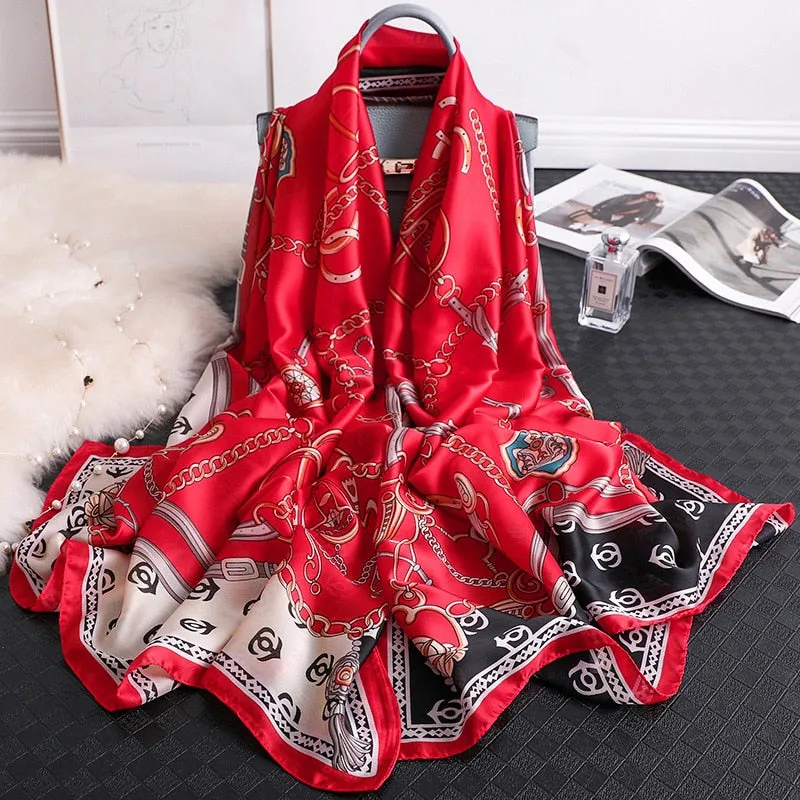 Designer Silk Scarf Female Foulard Bandana Long Shawls Wraps Winter Neck Scarves Pashmina Lady Hijab Luxury New