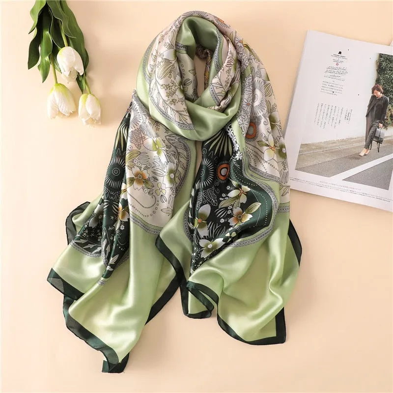 Designer Silk Scarf Female Foulard Bandana Long Shawls Wraps Winter Neck Scarves Pashmina Lady Hijab Luxury New