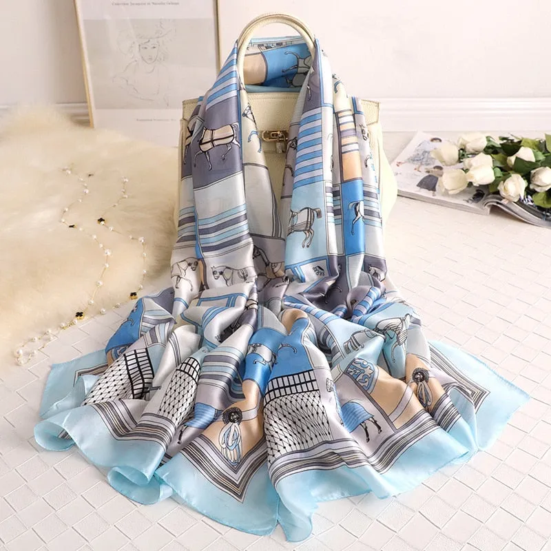 Designer Silk Scarf Female Foulard Bandana Long Shawls Wraps Winter Neck Scarves Pashmina Lady Hijab Luxury New