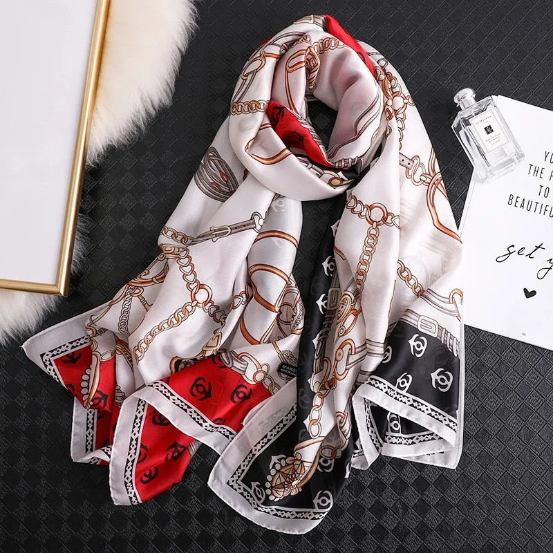 Designer Silk Scarf Female Foulard Bandana Long Shawls Wraps Winter Neck Scarves Pashmina Lady Hijab Luxury New