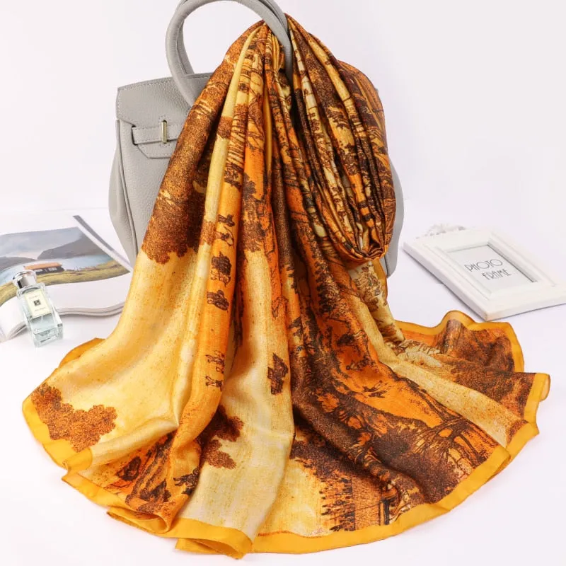 Designer Silk Scarf Female Foulard Bandana Long Shawls Wraps Winter Neck Scarves Pashmina Lady Hijab Luxury New