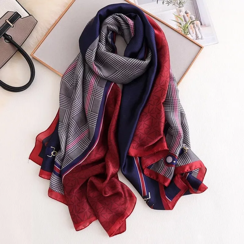 Designer Silk Scarf Female Foulard Bandana Long Shawls Wraps Winter Neck Scarves Pashmina Lady Hijab Luxury New