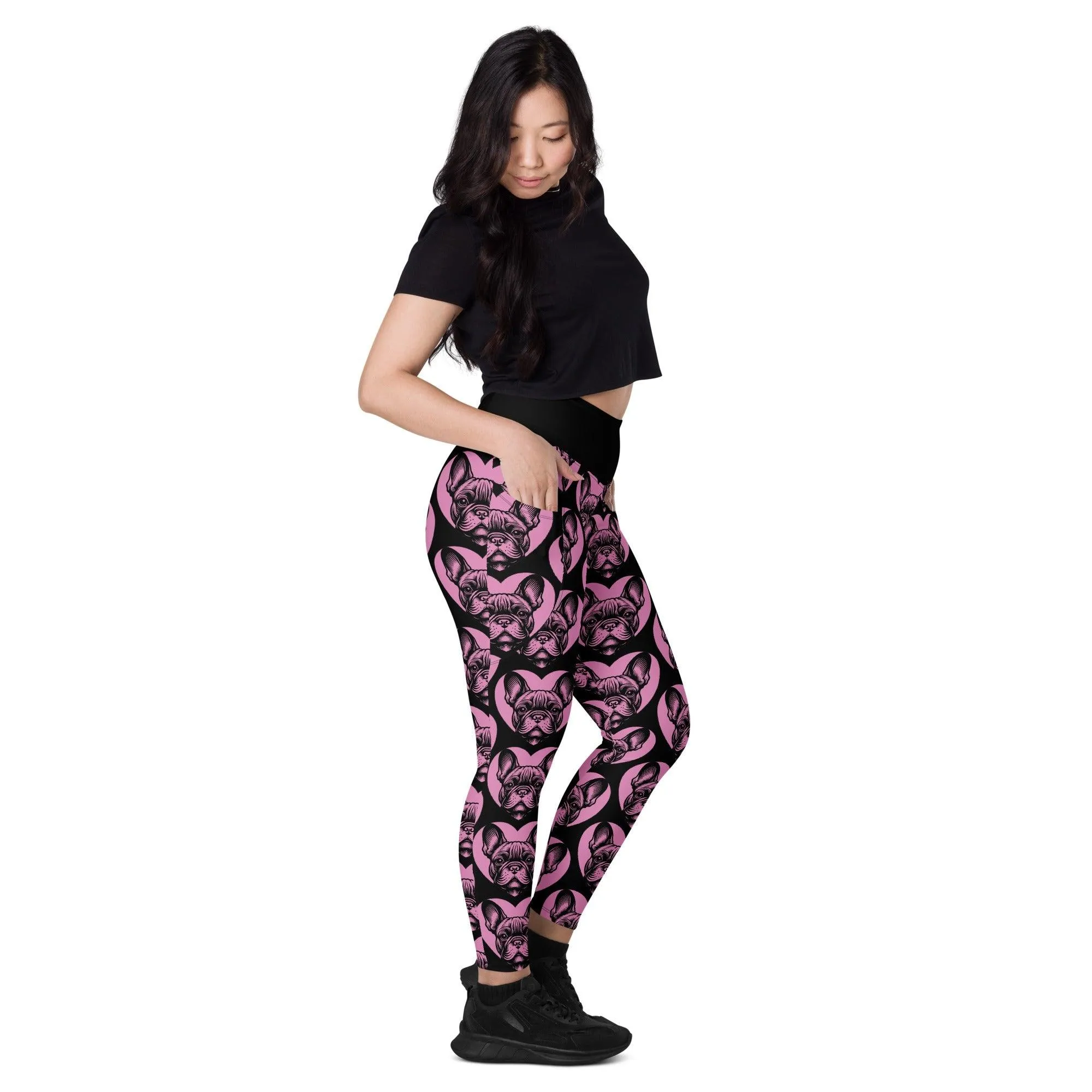 DOG BREED LEGGINGS with pockets - FRENCH BULLDOG - HERTTAHOUND - pink