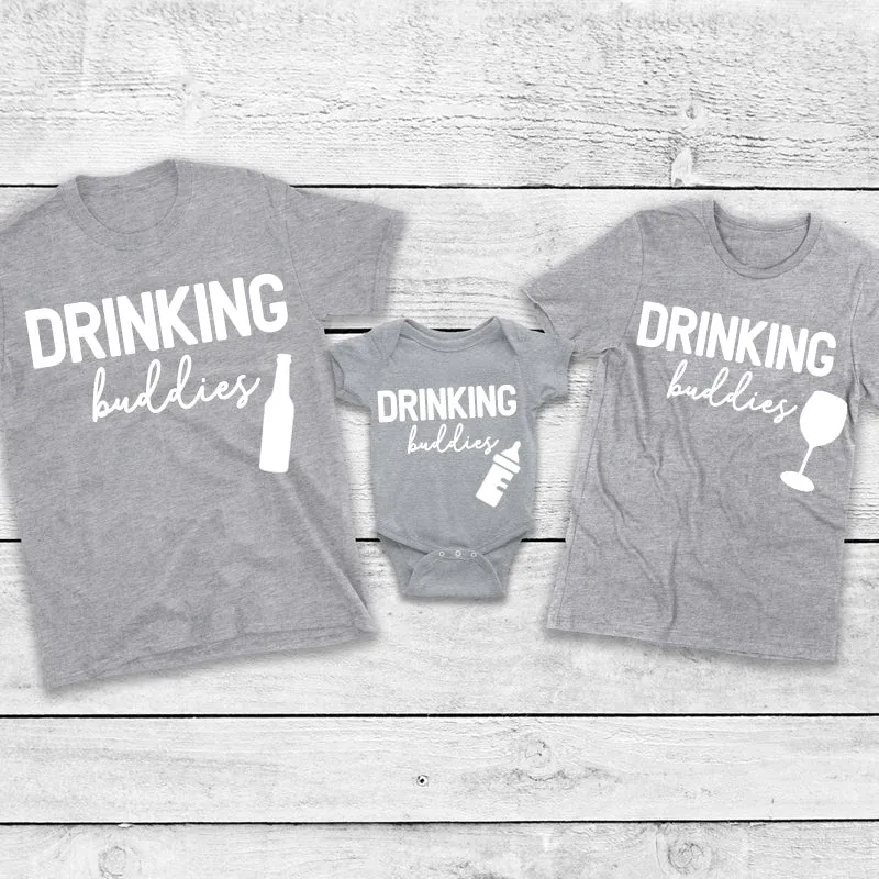 Drinking Buddies Beer, Milk & Wine Bottles Matching T-Shirt/Baby Vest Heather Grey (MRK X)