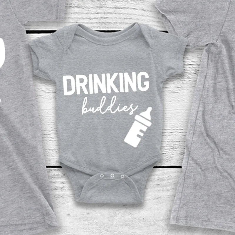 Drinking Buddies Beer, Milk & Wine Bottles Matching T-Shirt/Baby Vest Heather Grey (MRK X)