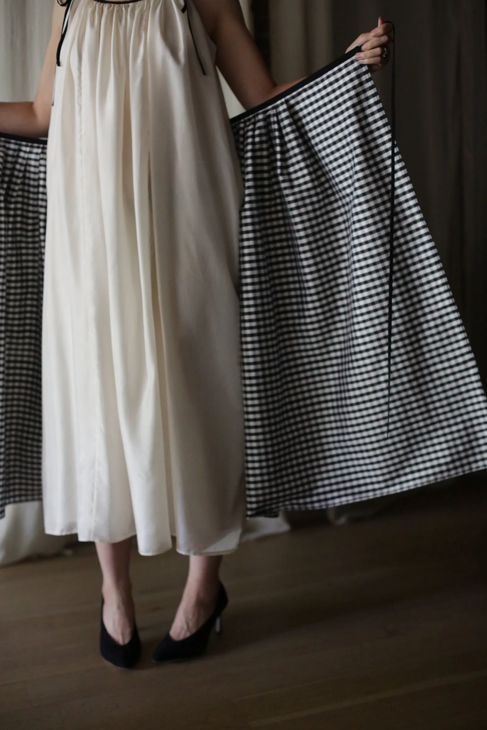 Dupioni Wrap Skirt | B/W Gingham