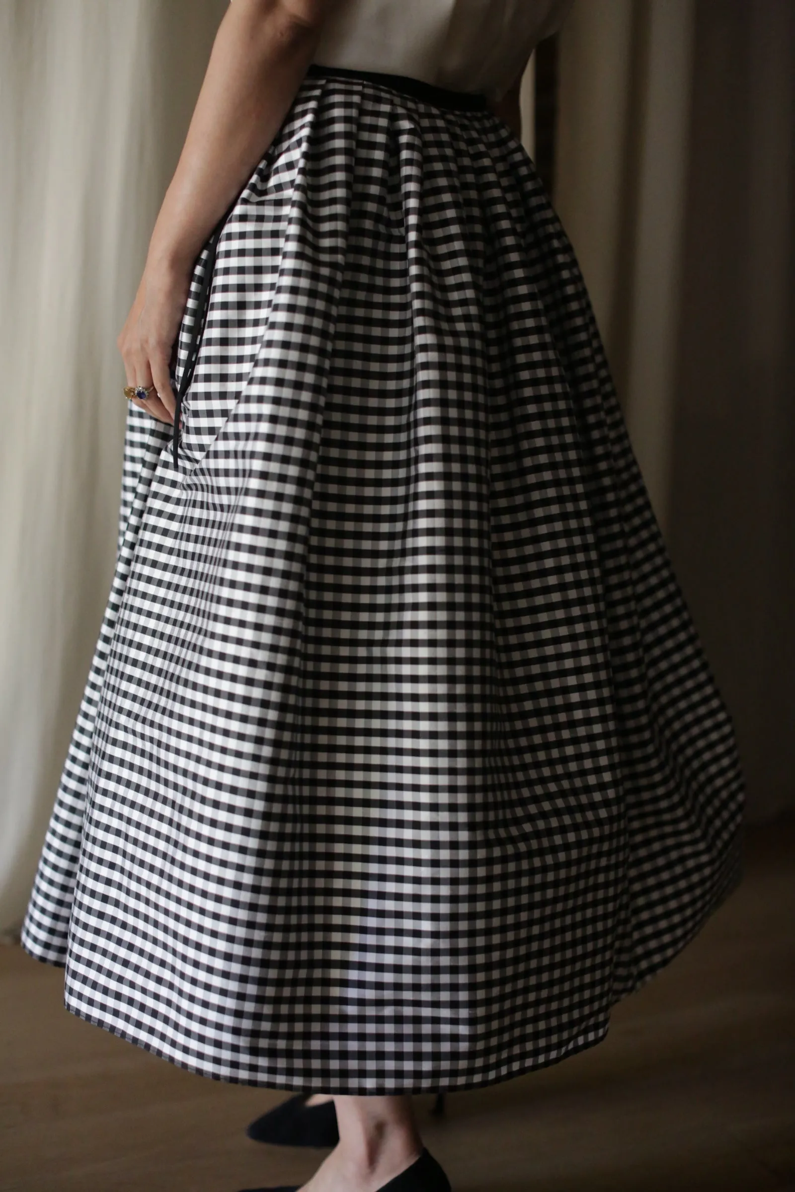 Dupioni Wrap Skirt | B/W Gingham