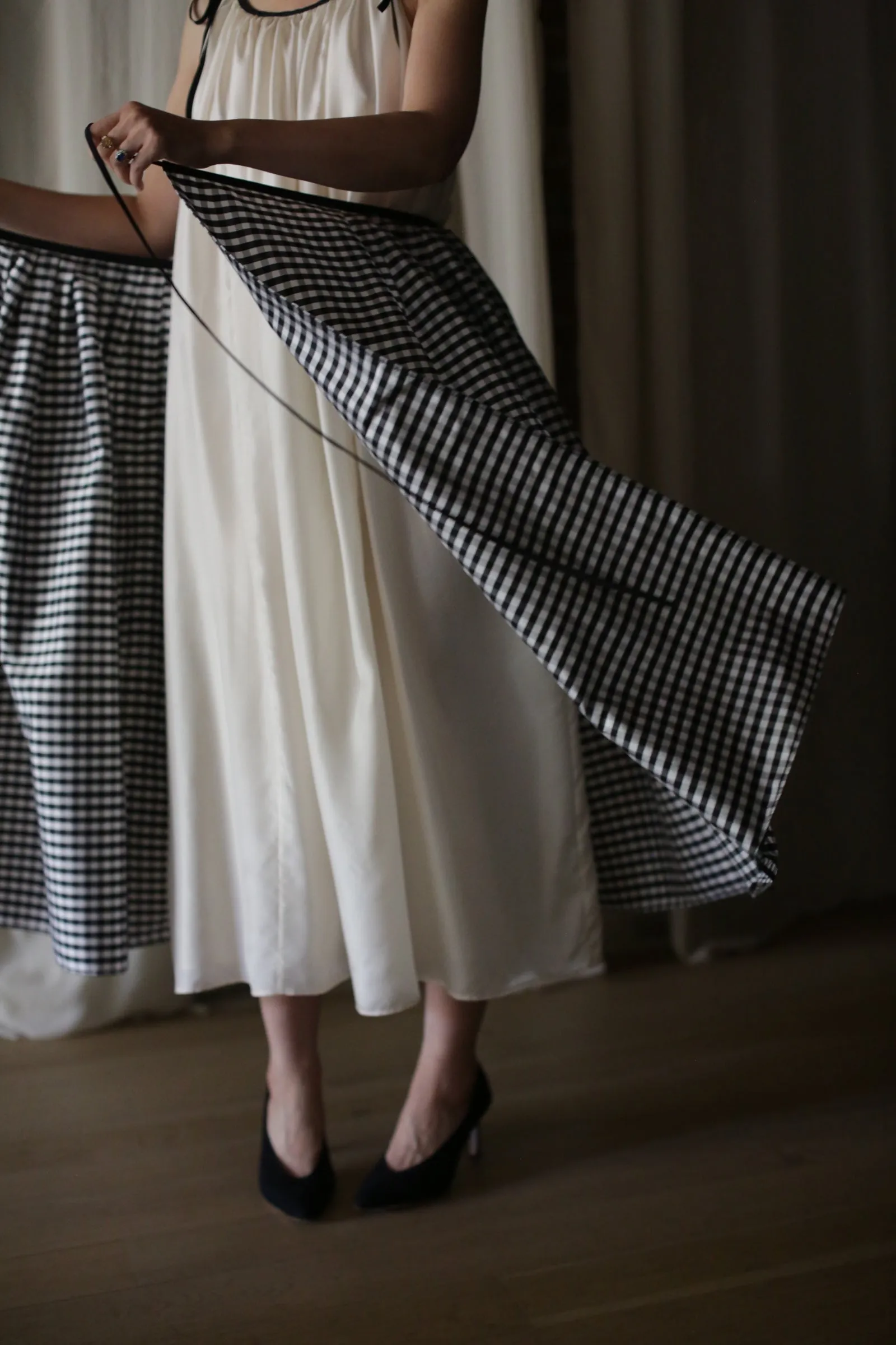 Dupioni Wrap Skirt | B/W Gingham