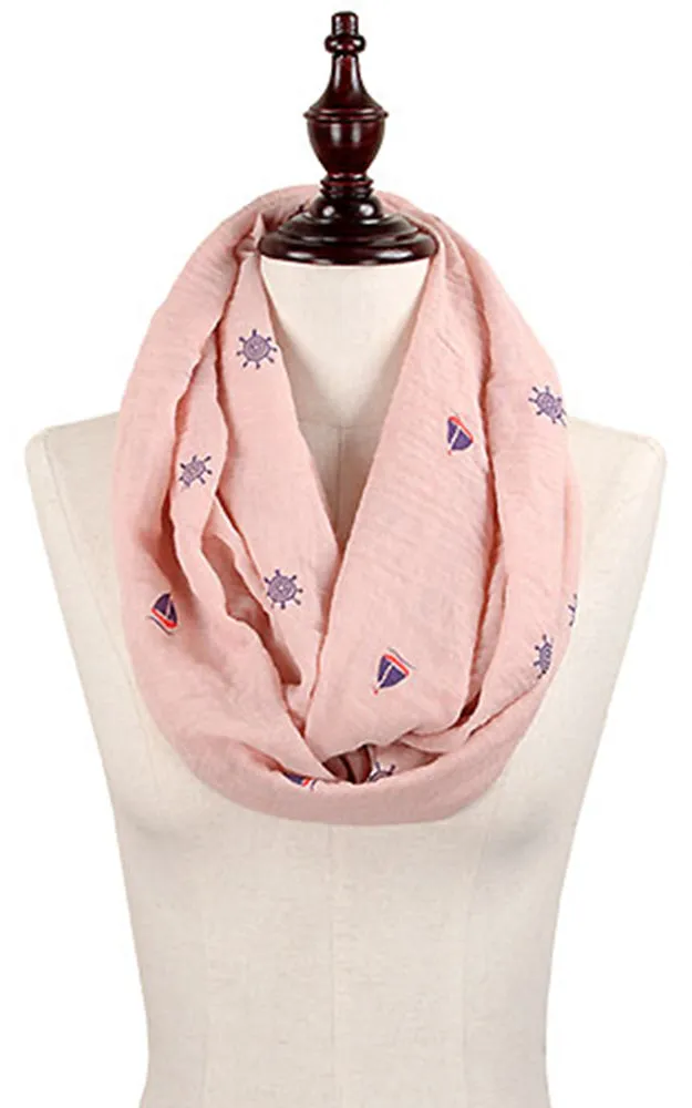 EASC8547 Mini Sailboat Ship Print Infinity Scarf