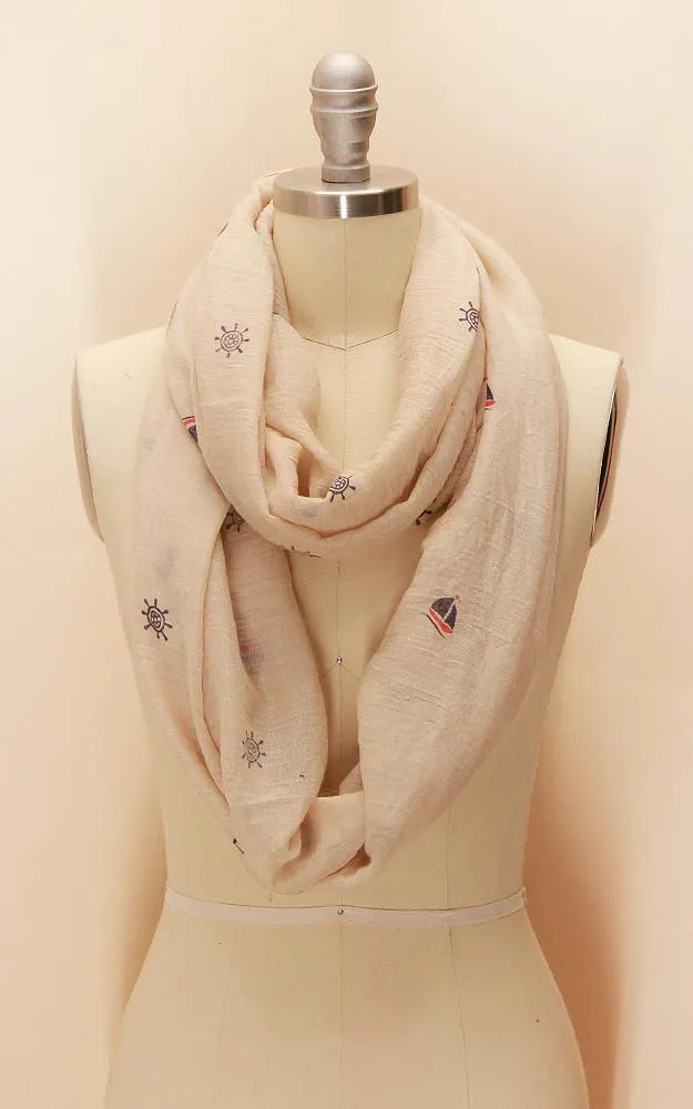 EASC8547 Mini Sailboat Ship Print Infinity Scarf