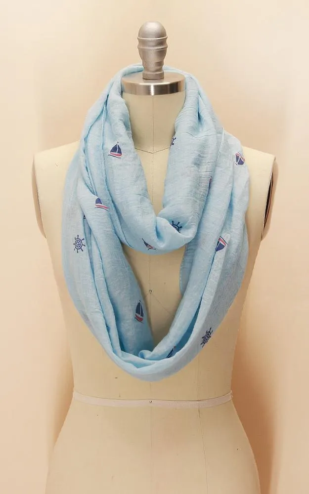 EASC8547 Mini Sailboat Ship Print Infinity Scarf