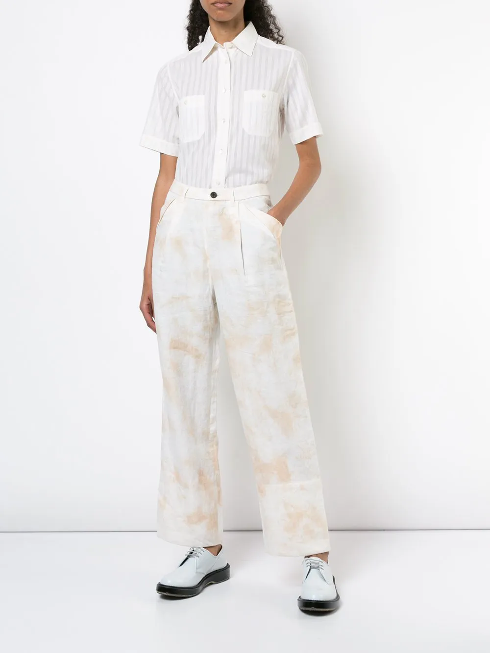 Ecru White Ramie Unisex Wide Pants