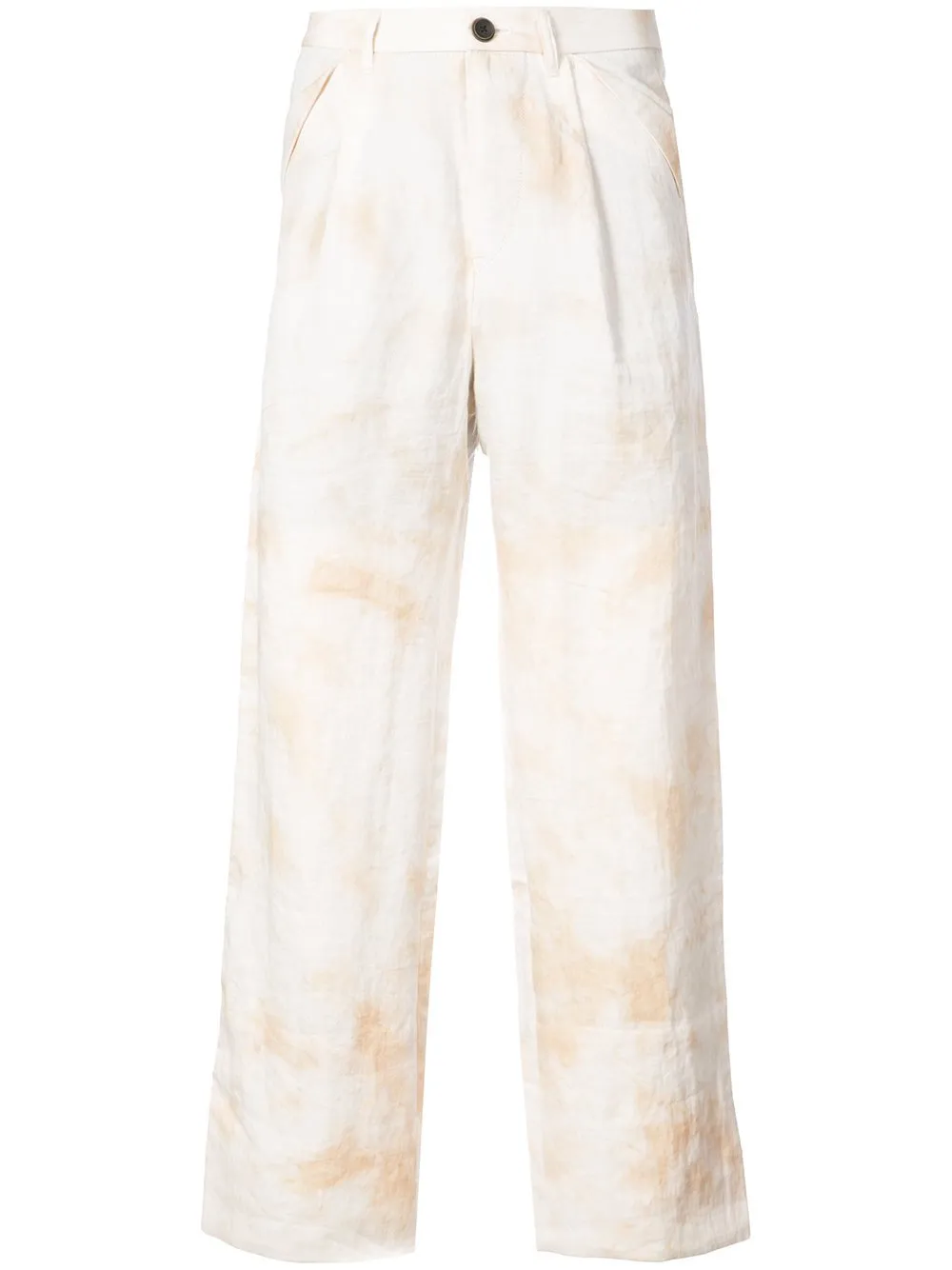 Ecru White Ramie Unisex Wide Pants