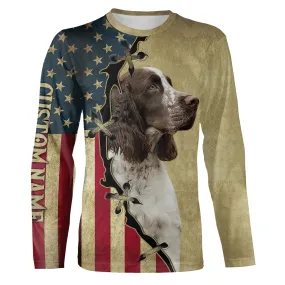 English Springer Spaniel American Flag 3DLong Sleeve Shirt, Custom Dog Lover Shirt