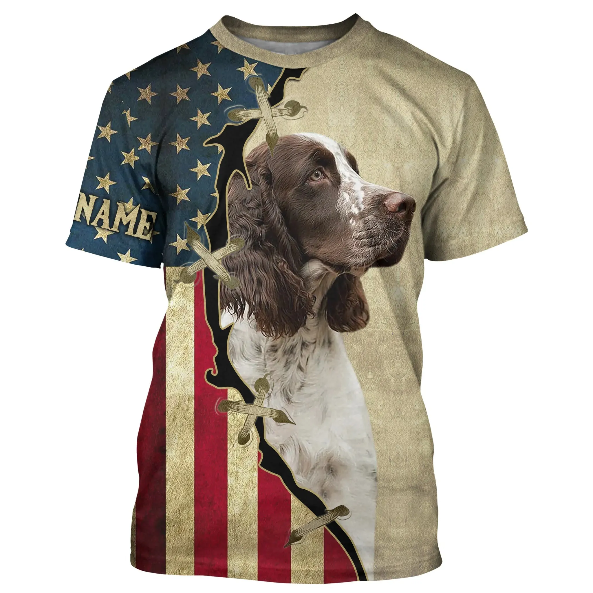 English Springer Spaniel American Flag 3DLong Sleeve Shirt, Custom Dog Lover Shirt