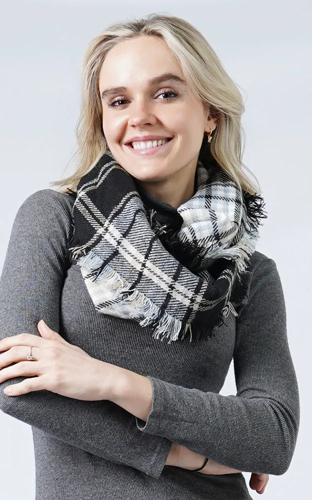 ESC10300 Plaid Infinity Scarf w/Fringes