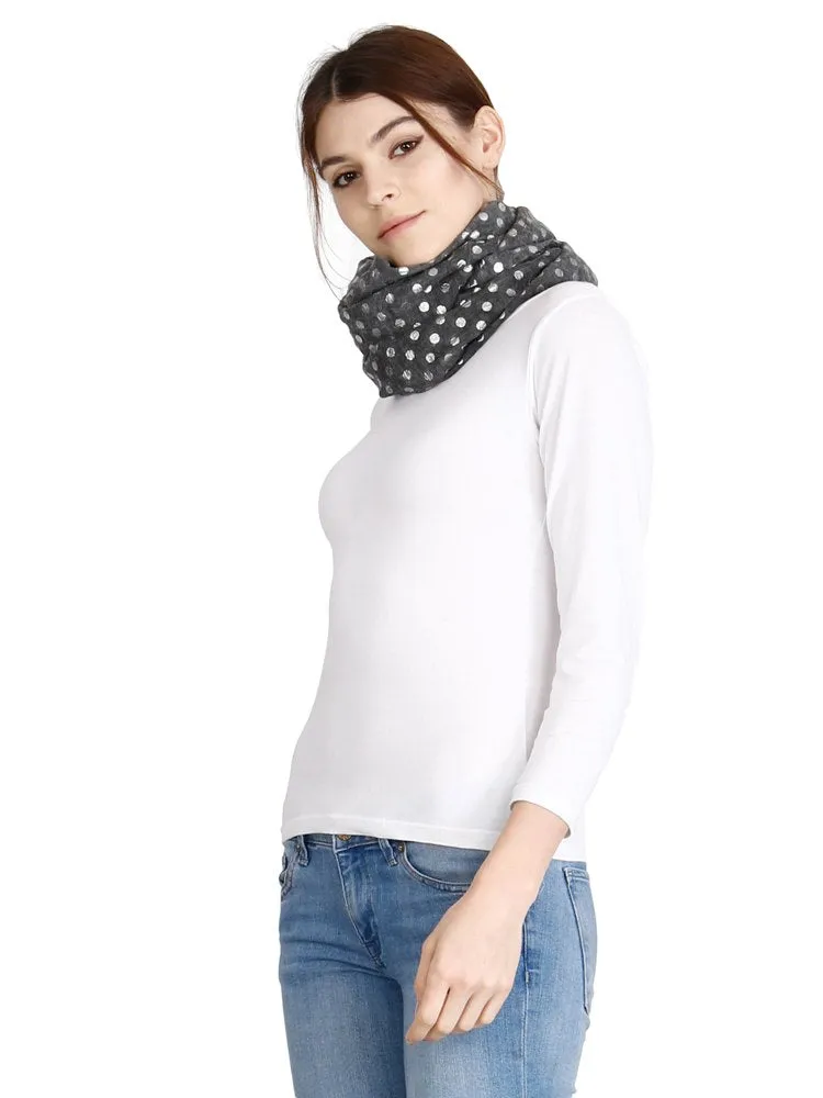 FabSeasons Casual Grey Cotton Solid Scarf with Printed Silver Polka Dots