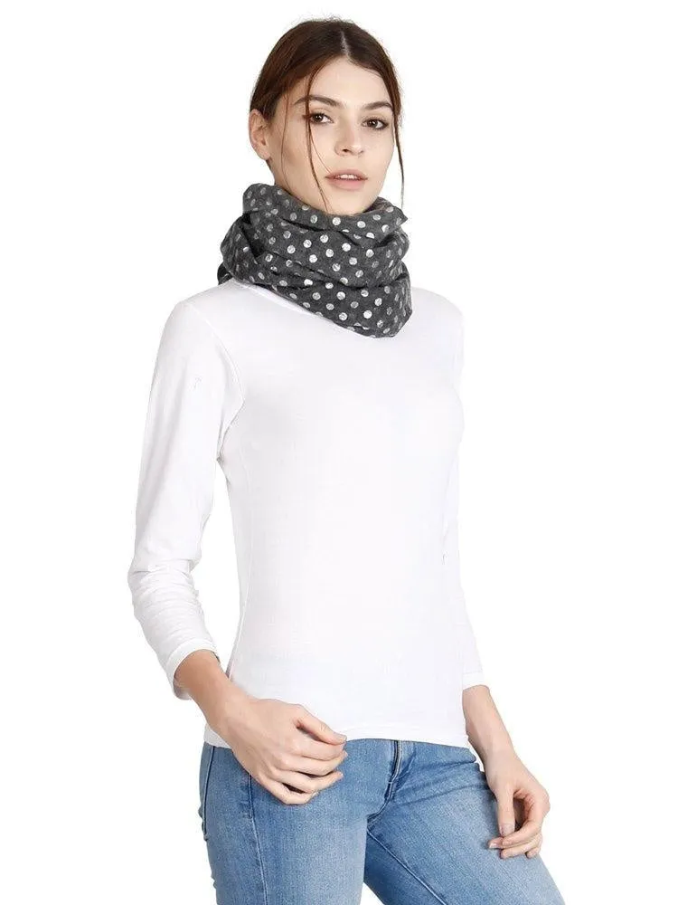 FabSeasons Casual Grey Cotton Solid Scarf with Printed Silver Polka Dots