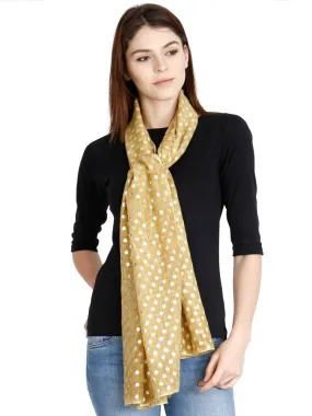 FabSeasons Casual Mustard Cotton Solid Scarf with Printed Silver Polka Dots