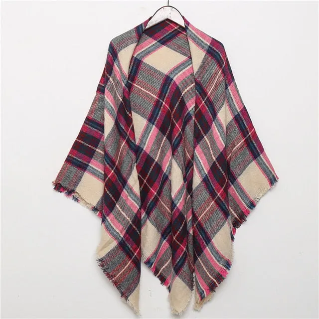 Fashion Winter Knitted Scarf Plaid Printed Bandana Shawl #2705