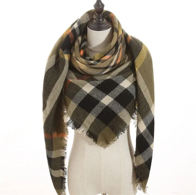 Fashion Winter Knitted Scarf Plaid Printed Bandana Shawl #2705