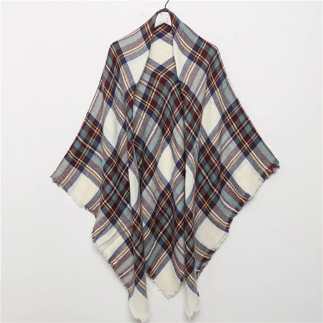 Fashion Winter Knitted Scarf Plaid Printed Bandana Shawl #2705