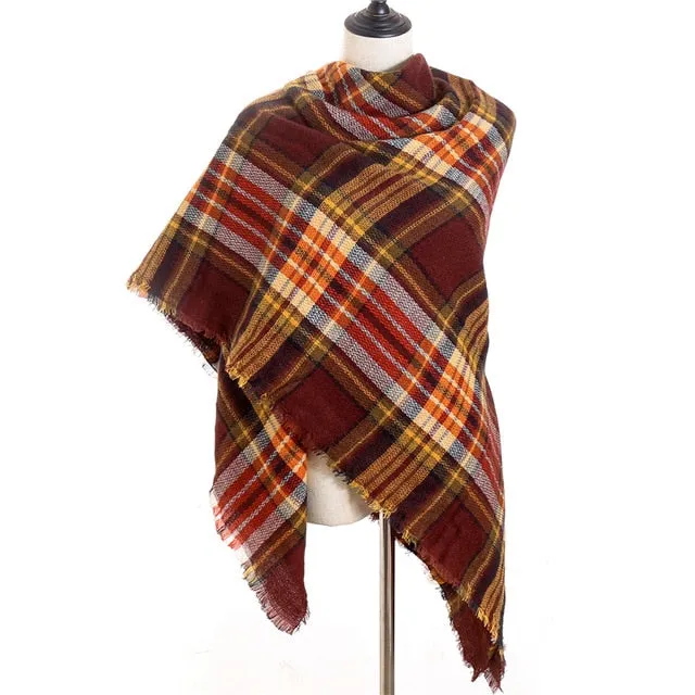 Fashion Winter Knitted Scarf Plaid Printed Bandana Shawl #2705