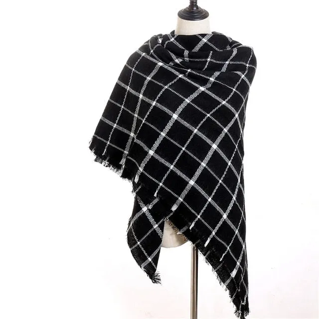 Fashion Winter Knitted Scarf Plaid Printed Bandana Shawl #2705