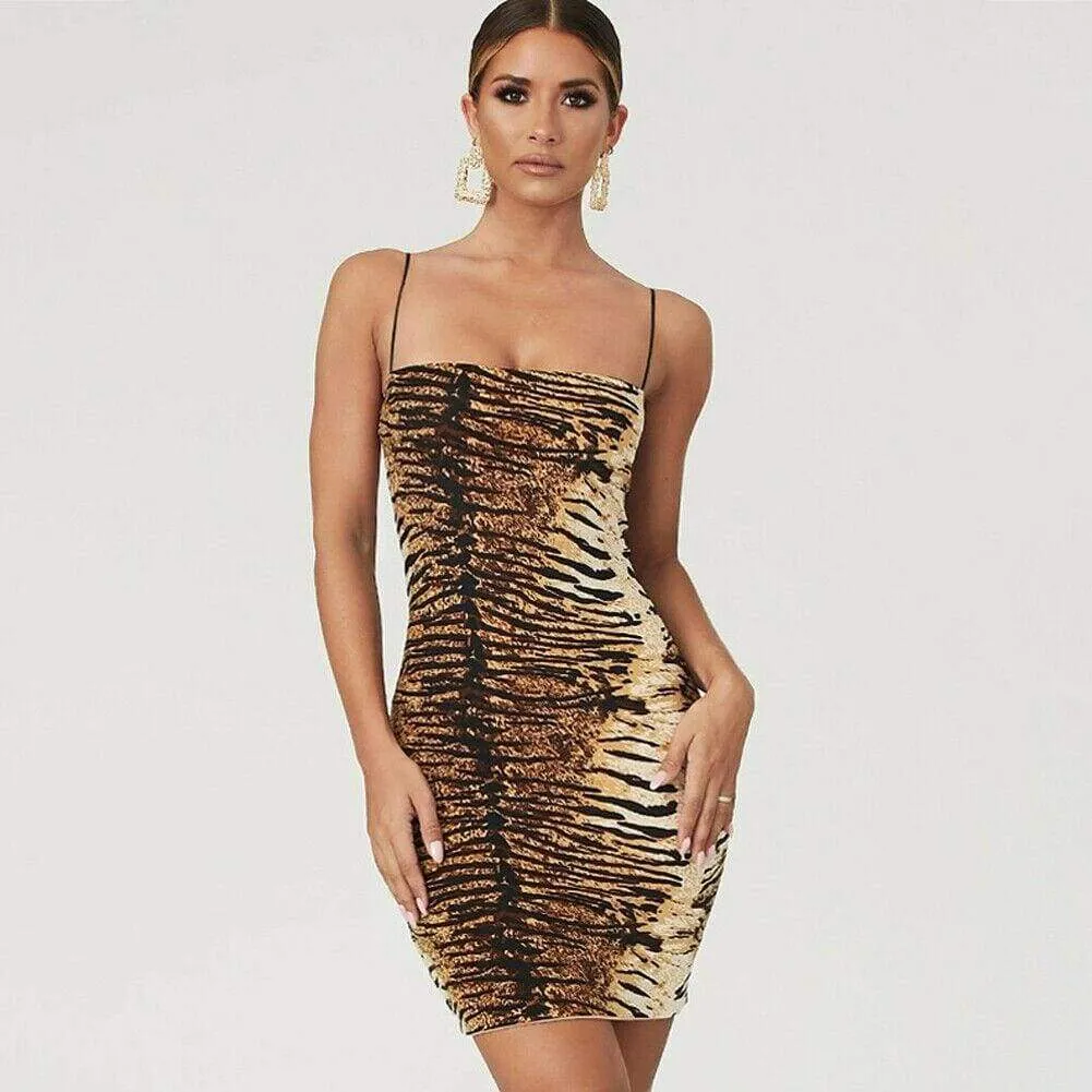 FashionSierra - Women Ladies Leopard Printed Sleeveless Short Mini Dress Evening Party Beach Bodycon Slim Fit Dresses Sundress