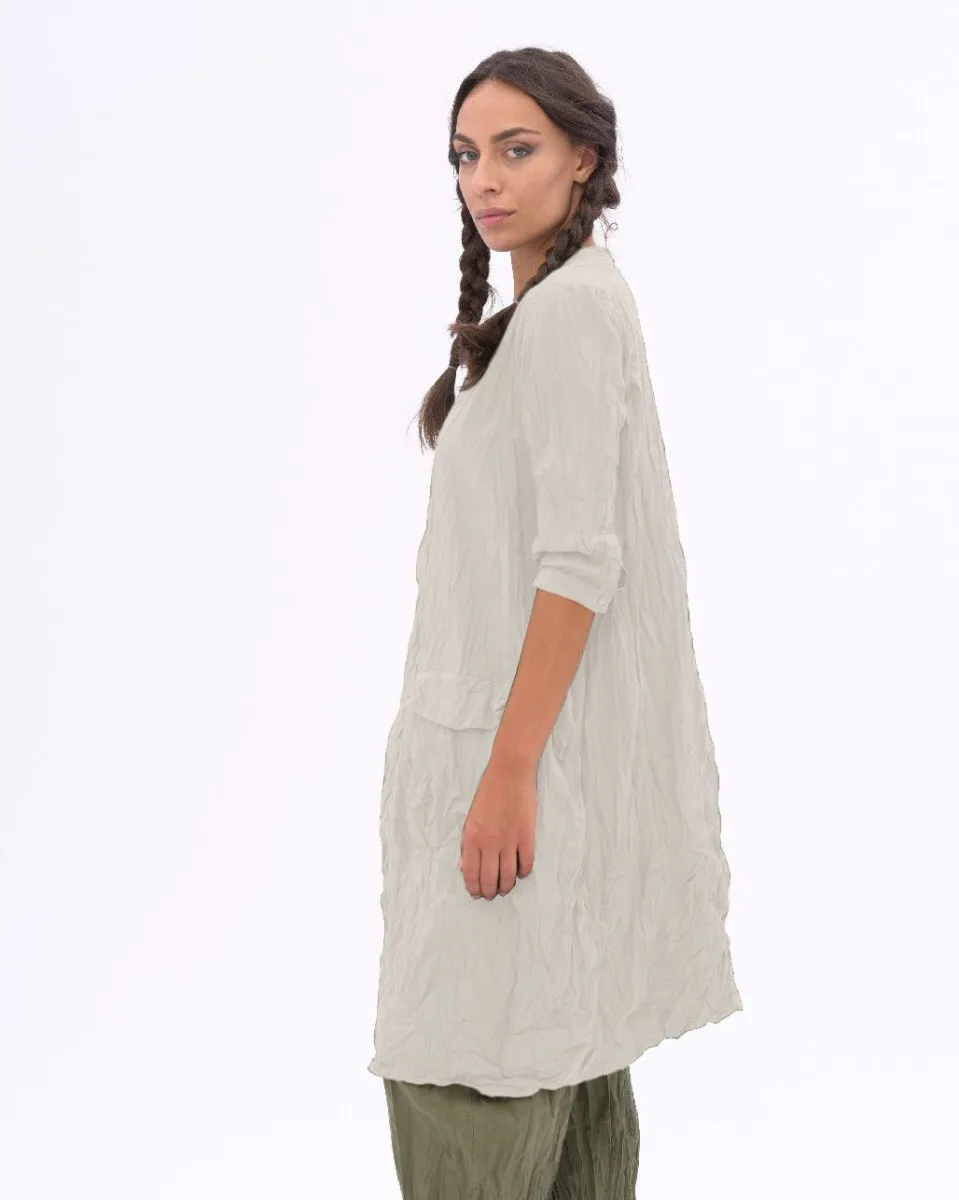 Flap Pocket Pleated Crinkled Dress