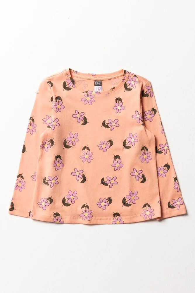 Flower Long Sleeve T-Shirt Orange