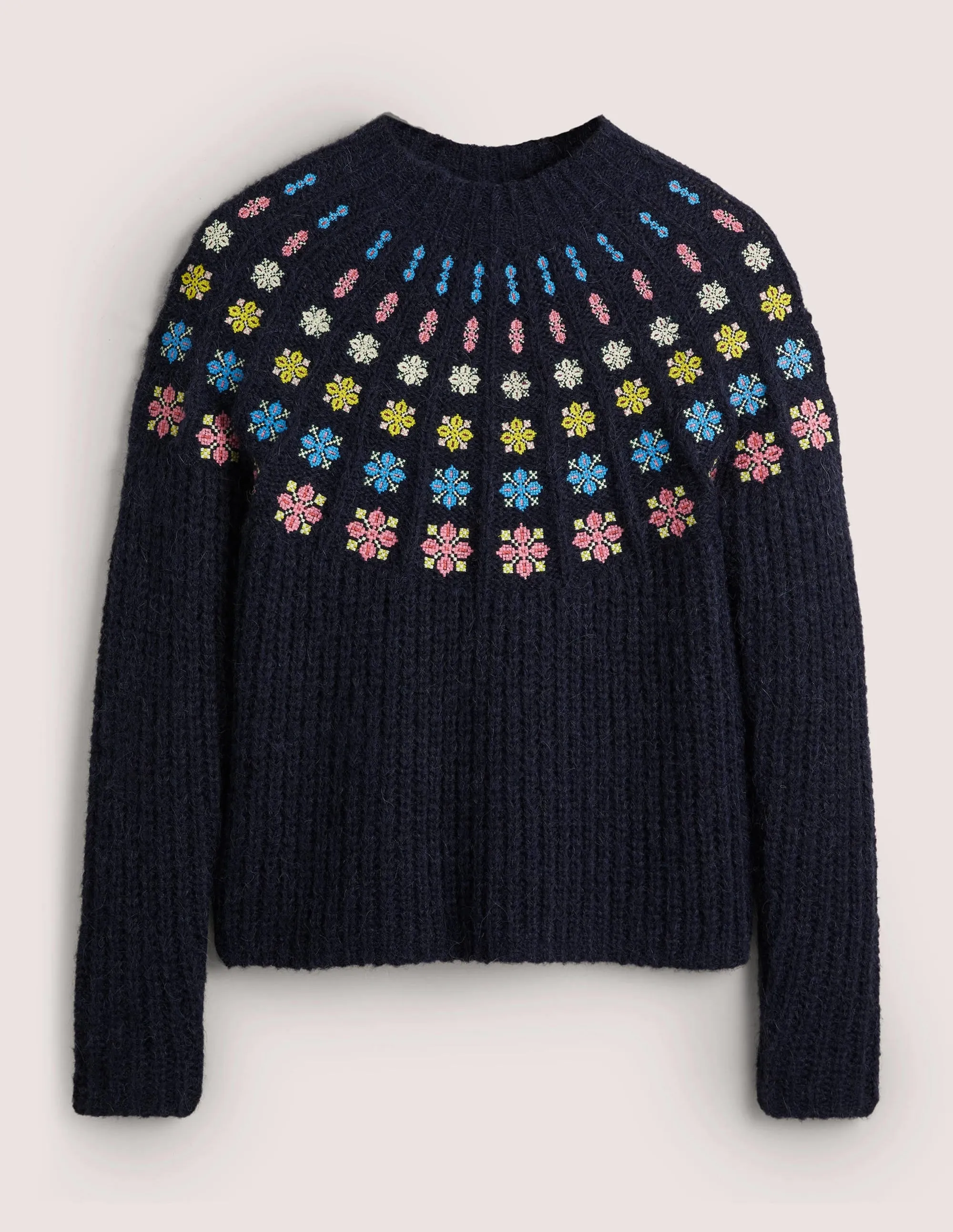 Fluffy Embroidered Jumper-Navy, Multi Embroidery