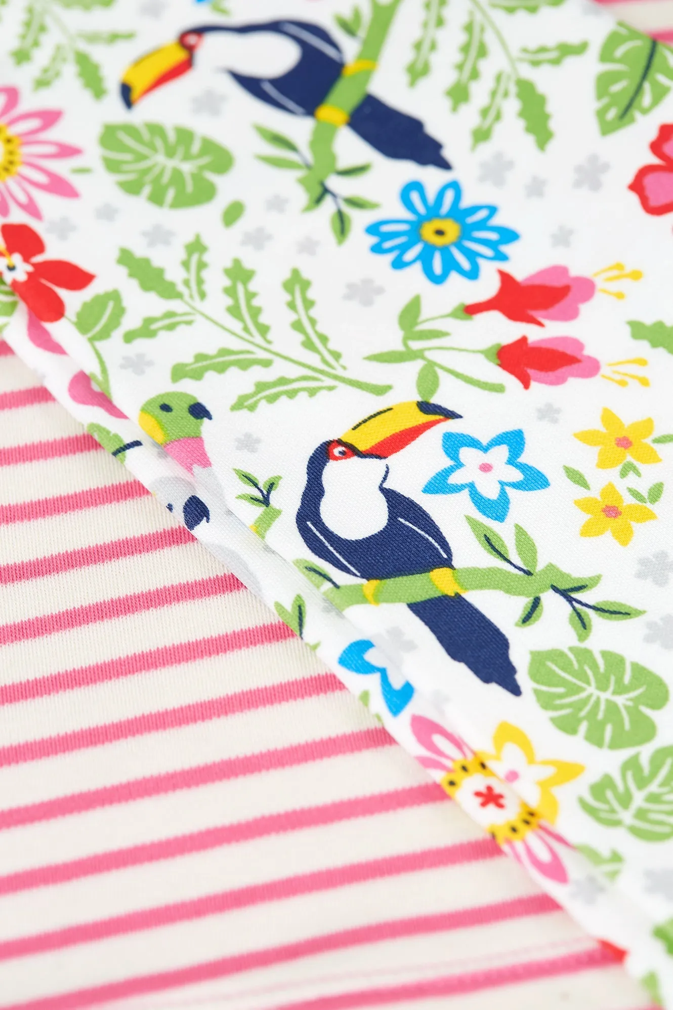 Frugi Oakleigh Striped Outfit in White Tropical Birds