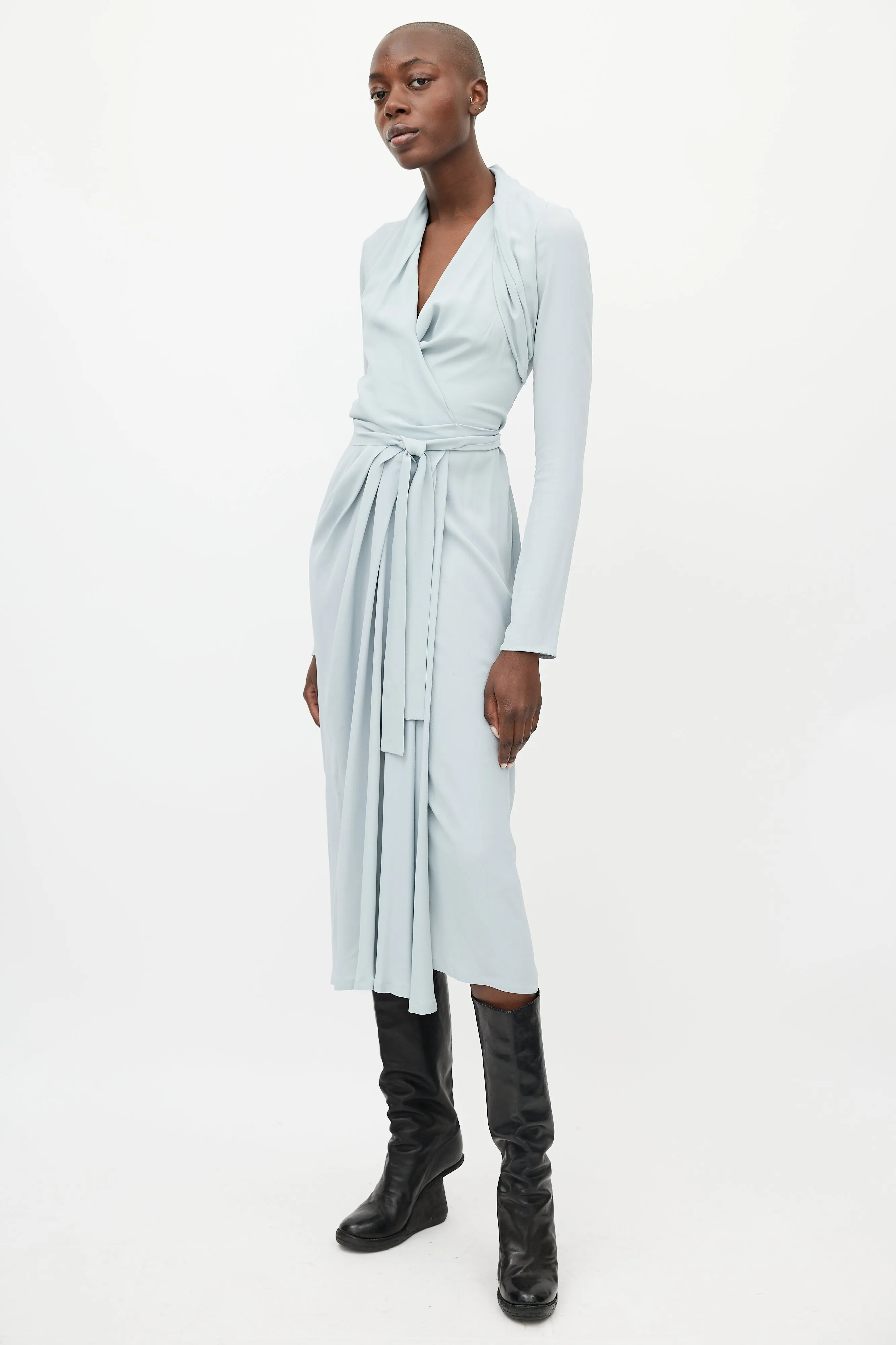 FW 2019 Larry Blue Silk Wrap Dress