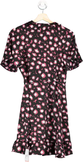 Glamorous Black & Pink Leopard Wrap Mini Dress UK 8