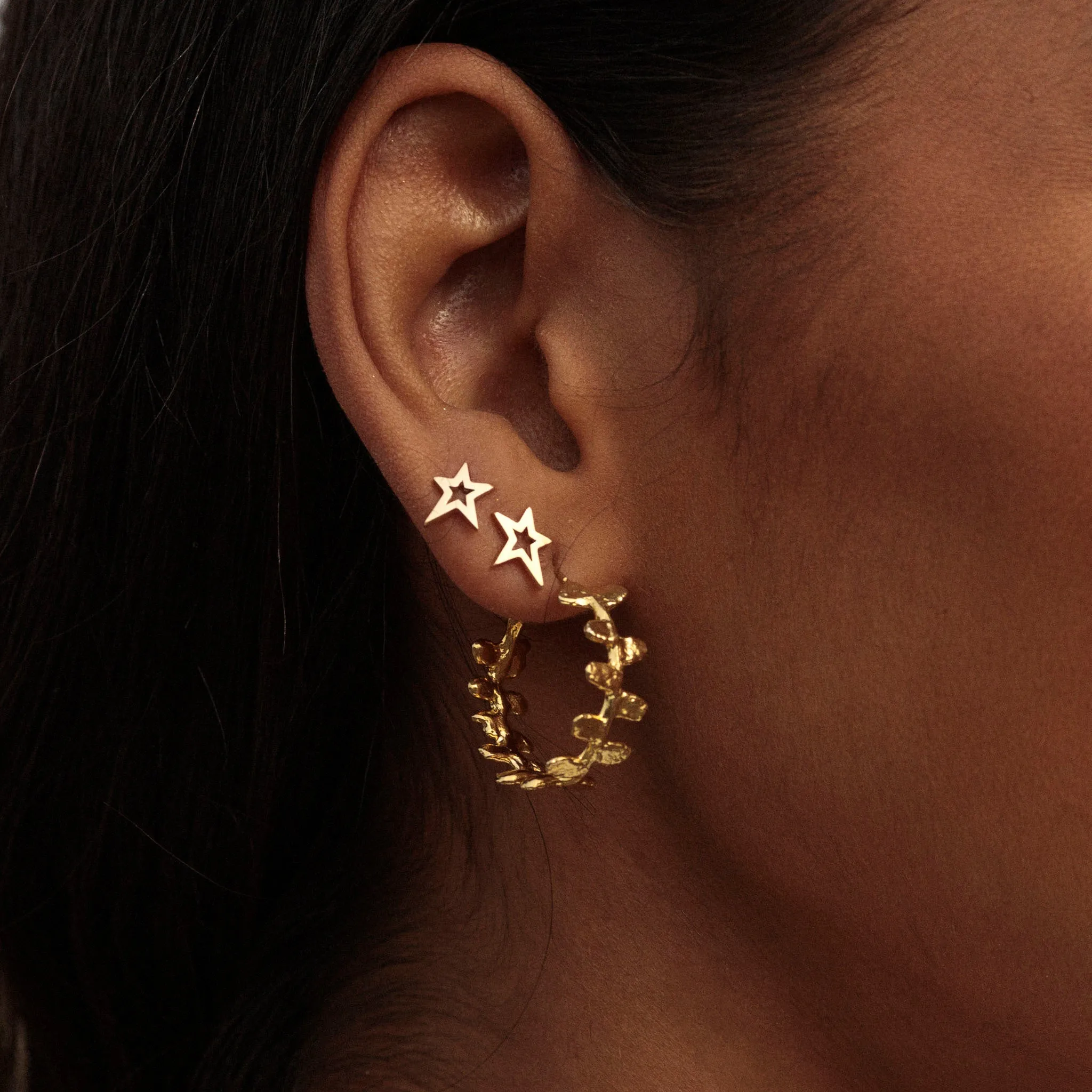 Gold Shooting Star Stud Earrings