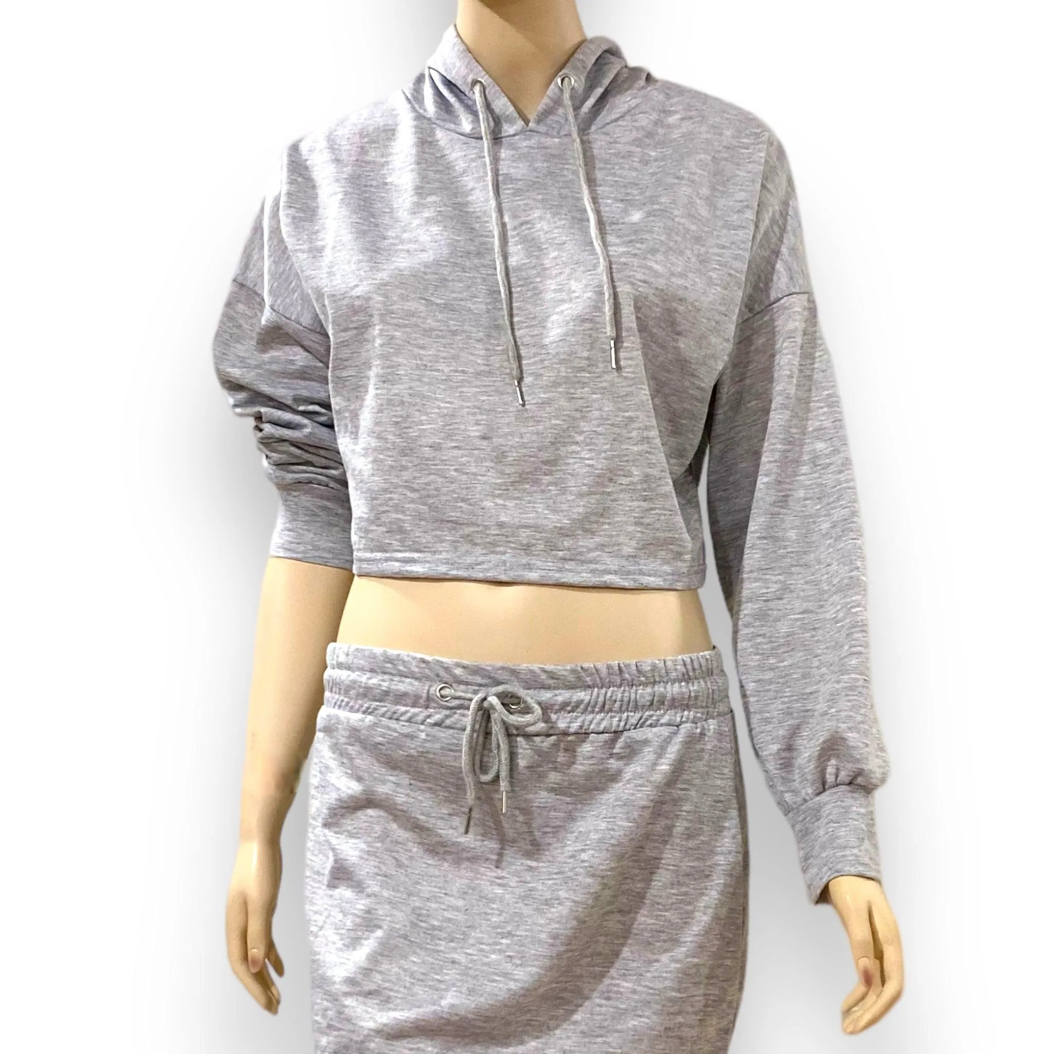 Gray Sweatshirt Cropped Hoodie