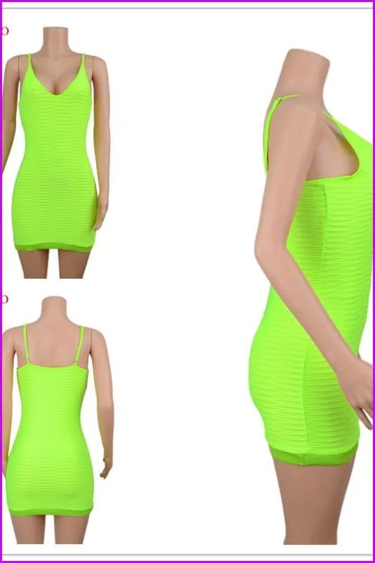 Green Ruched Bodycon Strap Dress F058