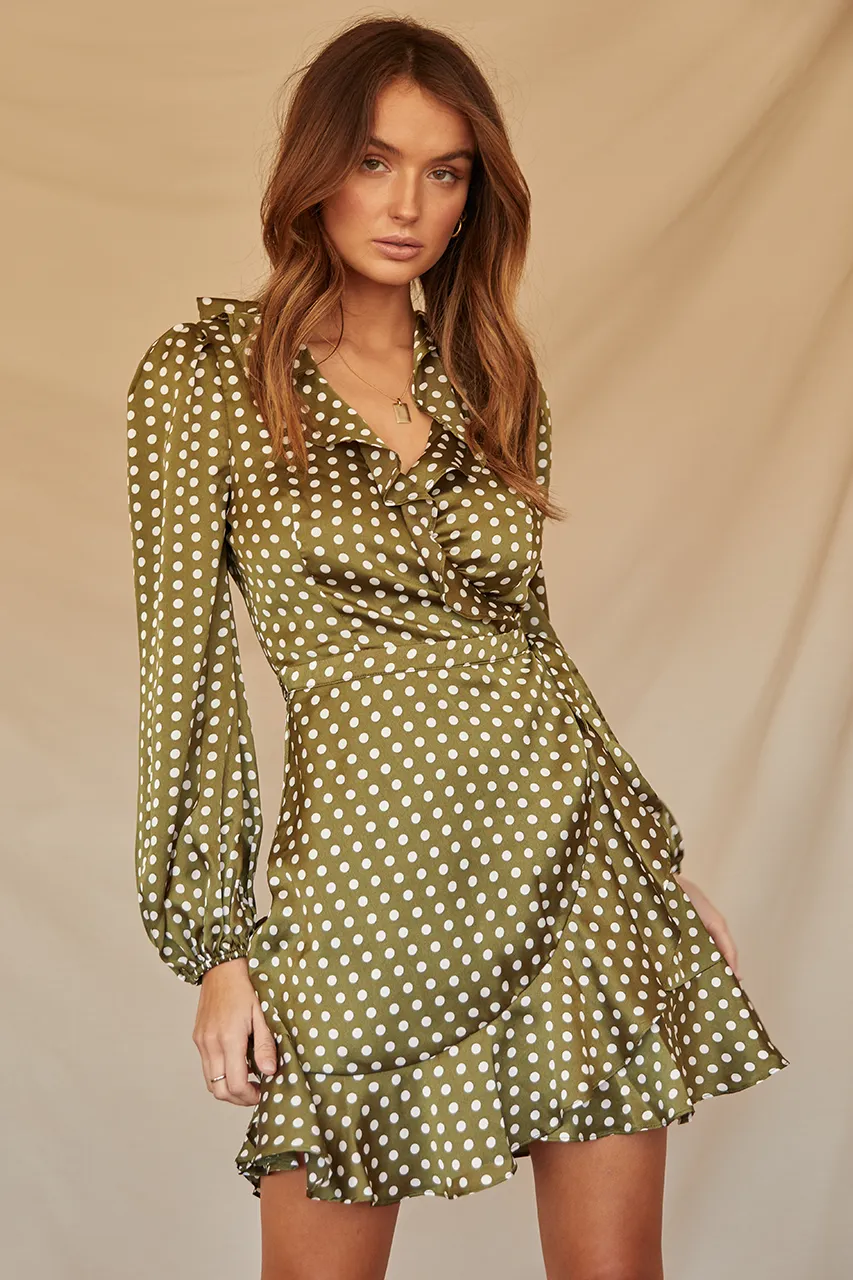 Green spot wrap dress