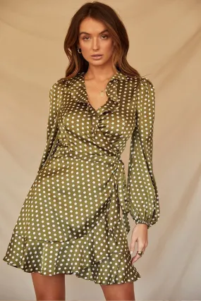 Green spot wrap dress