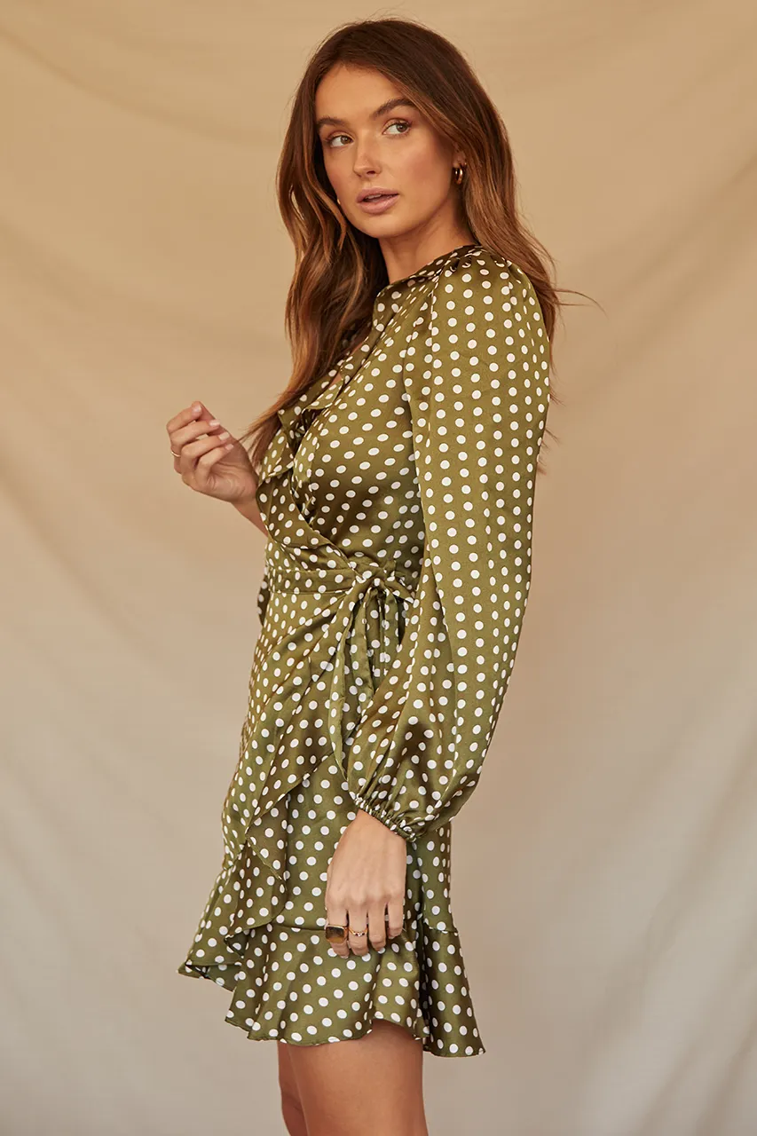 Green spot wrap dress