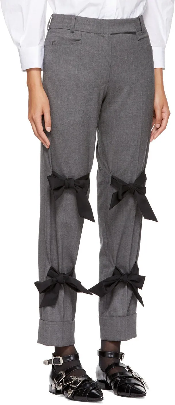 Grey Cropped Bows Trousers