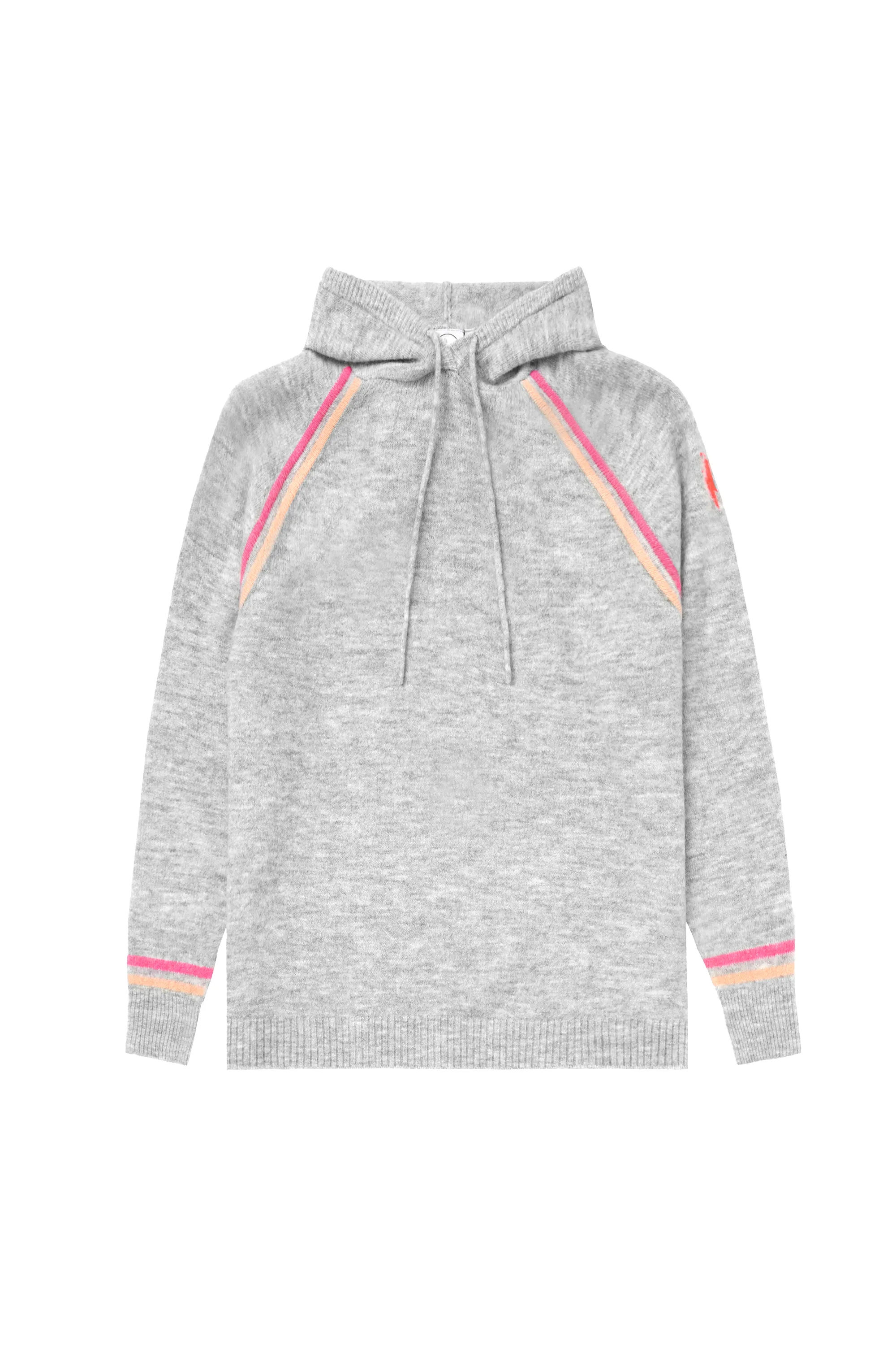 Grey with Peach and Pink Stripe Knitted Lounge Wear Hoodie